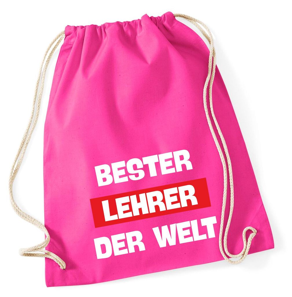 Huuraa Turnbeutel Bester Lehrer der Welt 12 Liter Fuchsia Baumwolle Rucksack Geschenkidee