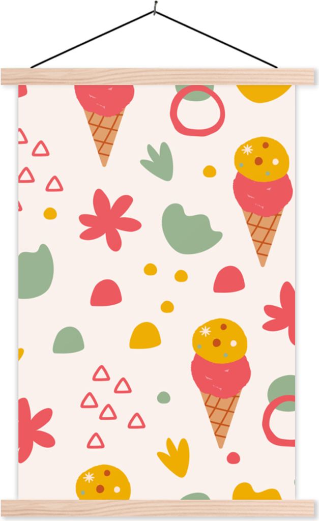 MuchoWow Textilposter Eiscreme - Sommer - Design 60x90 cm mit holzfarbenen Rahmen - Textil