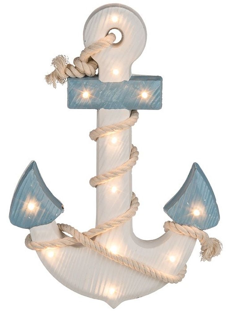 maritime Shabby Dekoration Holzanker mit Seil LED Produktbild 
