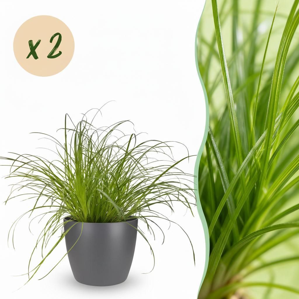 Green boutiQ - Zimmerpflanze - Cyperus alternifolius Zumula - Katzenpflanze - Haustierfreundliche Pflanze - Grün - 2 Pflanzen - mit Potter Grau - ...