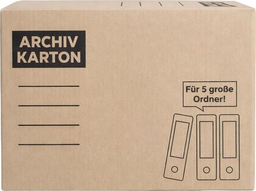 BURI Archivkarton Aktenkarton 1 Stück für 5 große A4 Ordner, stabiler Archivbox aus Wellpappe mit Steckdeckel, stapelbar bis 30 kg, mit Griffen ...