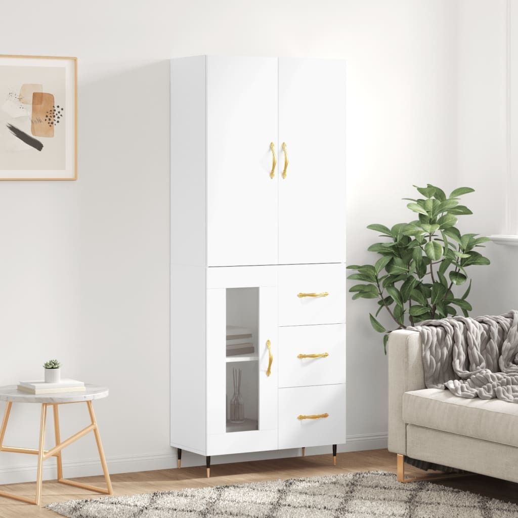 The Living Store Highboard Weiß 69,5x34x180 cm Holzwerkstoff