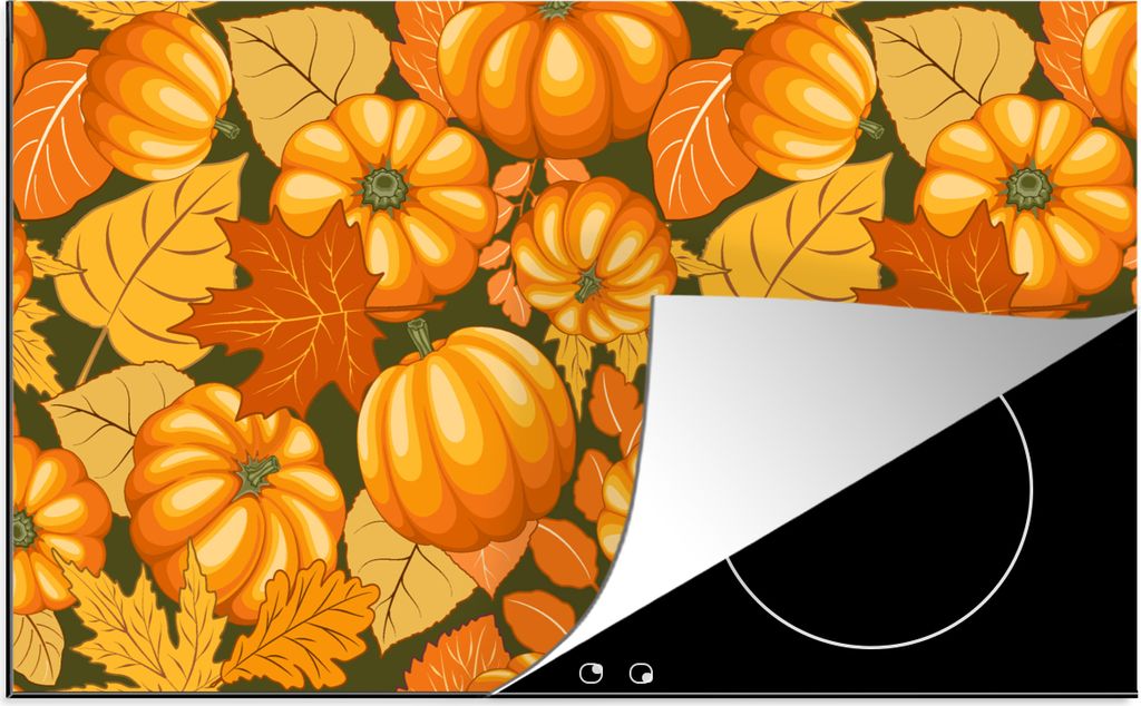 KitchenYeah Herdabdeckplatte Herbst - Muster - Kürbis , 91x52cm, Küche Deko, Glaskeramikfeld Herdabdeckung, Abdeckplatte fùr Kochfeld
