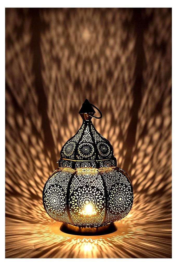Orientalische Laterne aus Metall in Goldfarbe, 30 cm