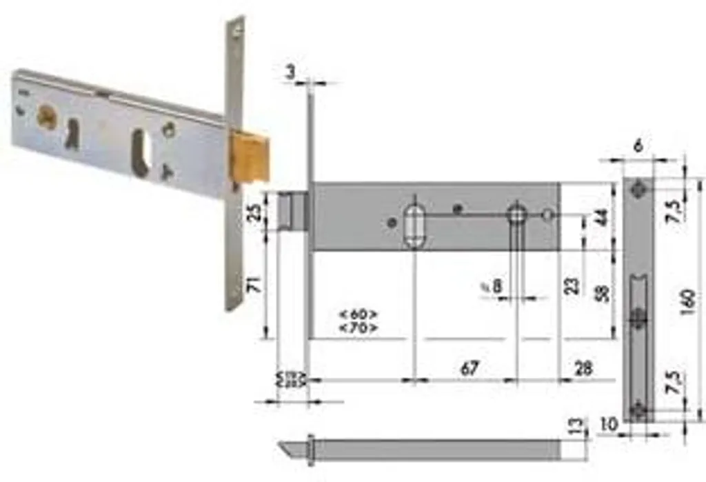 Serrure à encastrer H 44150-60 mm pour barres de verrouillage 44150600