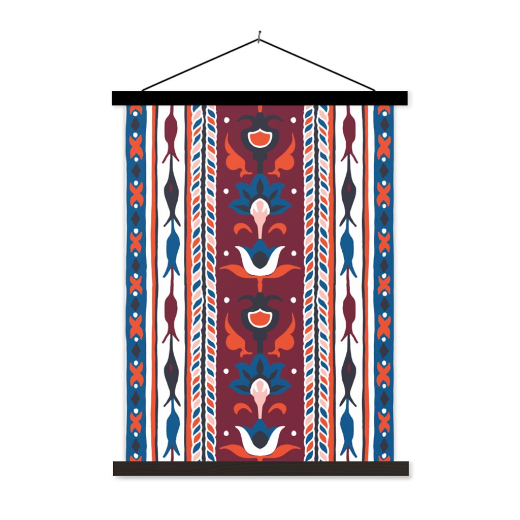 MuchoWow Textilposter Blumen - Muster - Pflanzen - Abstrakt - Minimalismus 90x120 cm mit schwarzem Rahmen - Dekoration