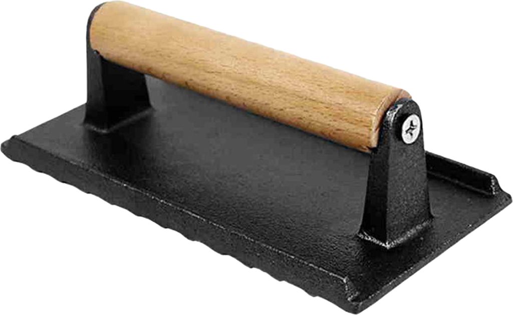 Fleischpresse zum Grillen, runde Speckpresse aus Gusseisen, rechteckige Burgerpresse mit Holzgriff, mit Holzgriff