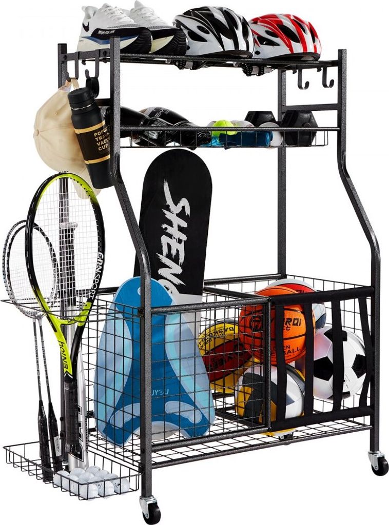 Sportgeräte Organizer - Ball-Aufbewahrungsregal - Sportausrüstung - Rollbar - Ideal für Fitness und Training - Platzsparend und mobil