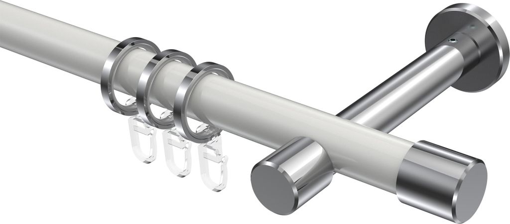 Interdeco Gardinenstange / Vorhangstange Weiß / Chrom, Typ Prestige Santo (Kappe), 20 mm Ø 1-läufig, 280 cm