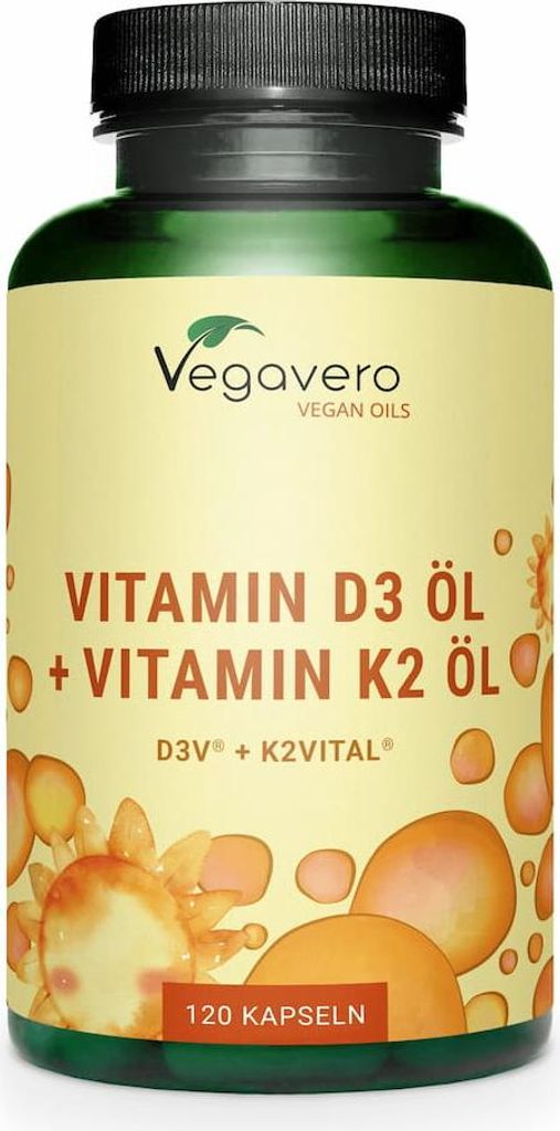 Vegavero Vitamin D3 + Vitamin K2 | 120 Kapseln | mit MCT-Öl und Markenrohstoffen K2VITAL und Vitamin D3V | vegan