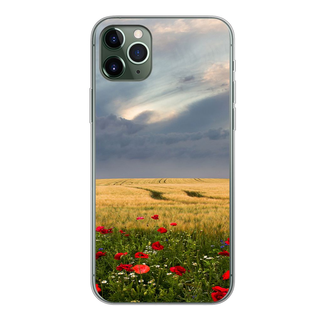 MuchoWow Handyhülle Schutzhülle Hülle für iPhone 11 Pro Max Blumen - Weizen - Wolken Silikon Softcase Handy Hülle - Schutz