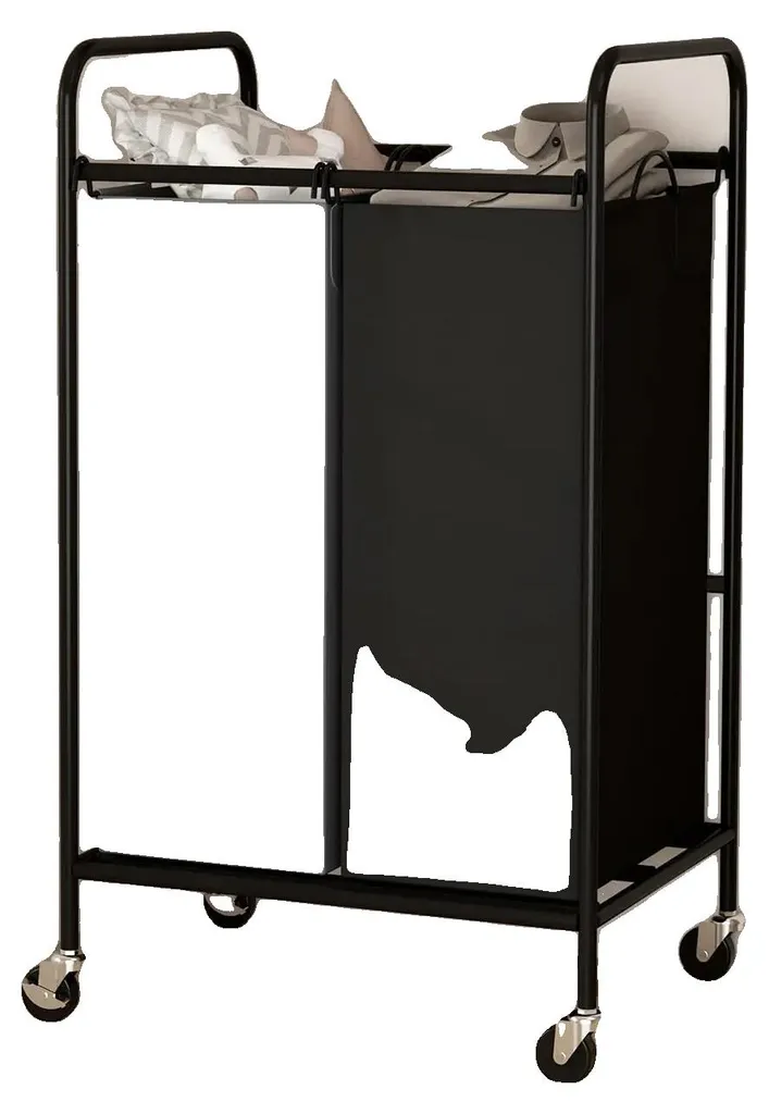 Chariot à linge mobile pour tri facile, 2 sacs gris et cadre en acier
