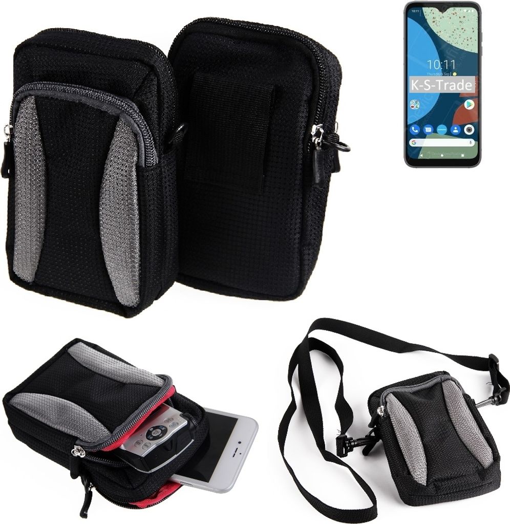 K-S-Trade Holster Schutz Hülle kompatibel mit Fairphone 4 Handy Hülle Gürteltasche Umhängetasche mit Zusatzfach schwarz