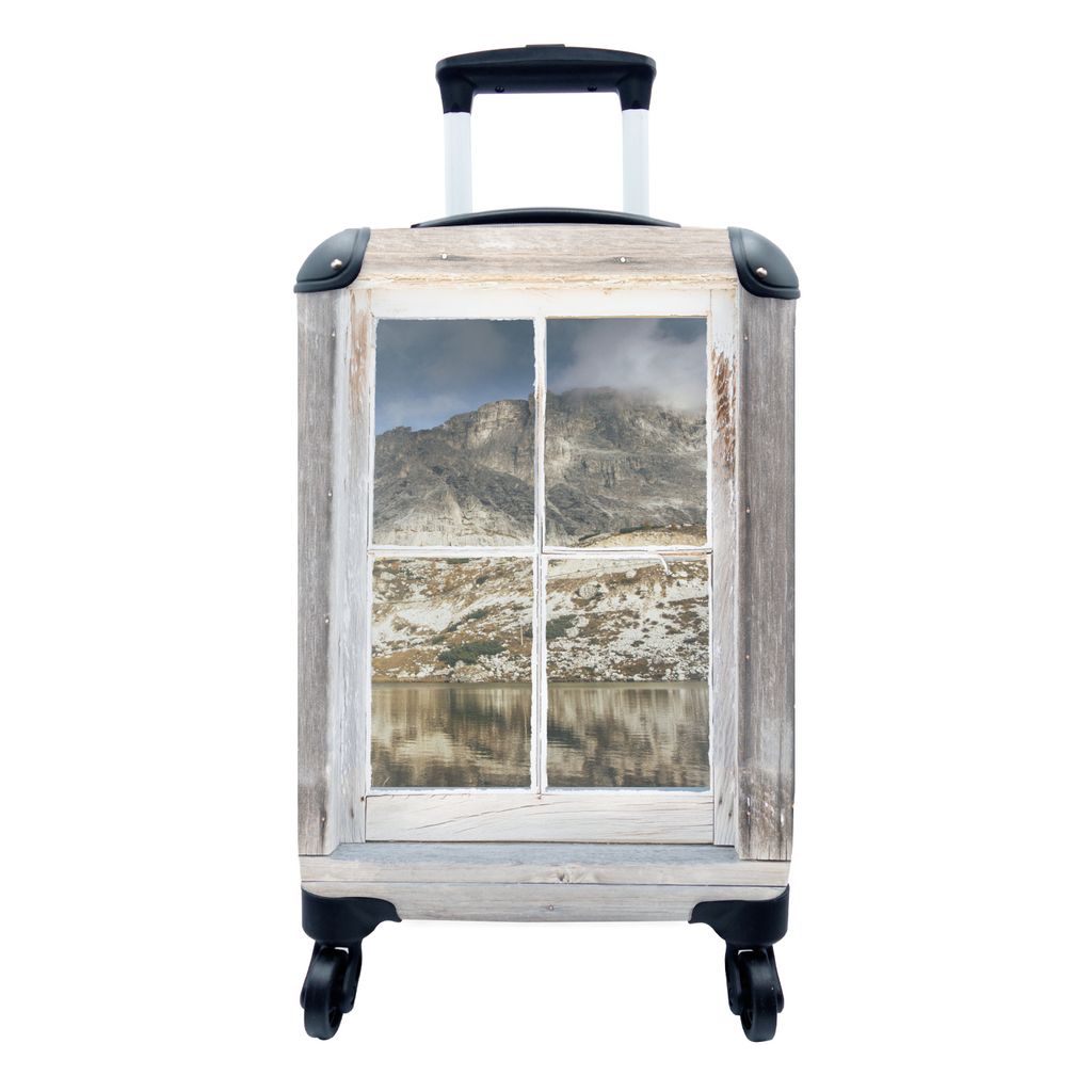 MuchoWow Koffer Handgepäck Trolley Rollkoffer Kleine Reisekoffer mit 4 Rollen - Aussicht - Berg - Holz - Cabin Size < 55x40x23 cm & 55x40x20 cm ...