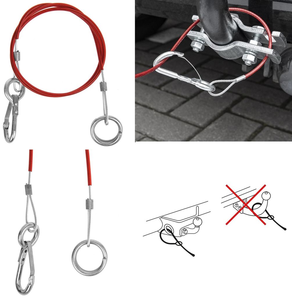 AS Abreißseil für Anhänger Sicherungsseil Länge 1m mit Ring und Karabiner Farbe Rot AS