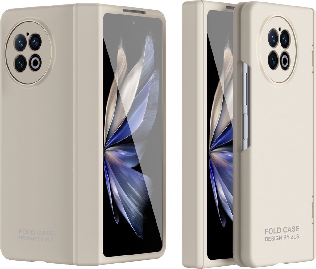 Handyhülle für Vivo X Fold2 Hart PC Anti-Kratzer Hülle mit Displayschutzfolie, Scharnierschutz Beige