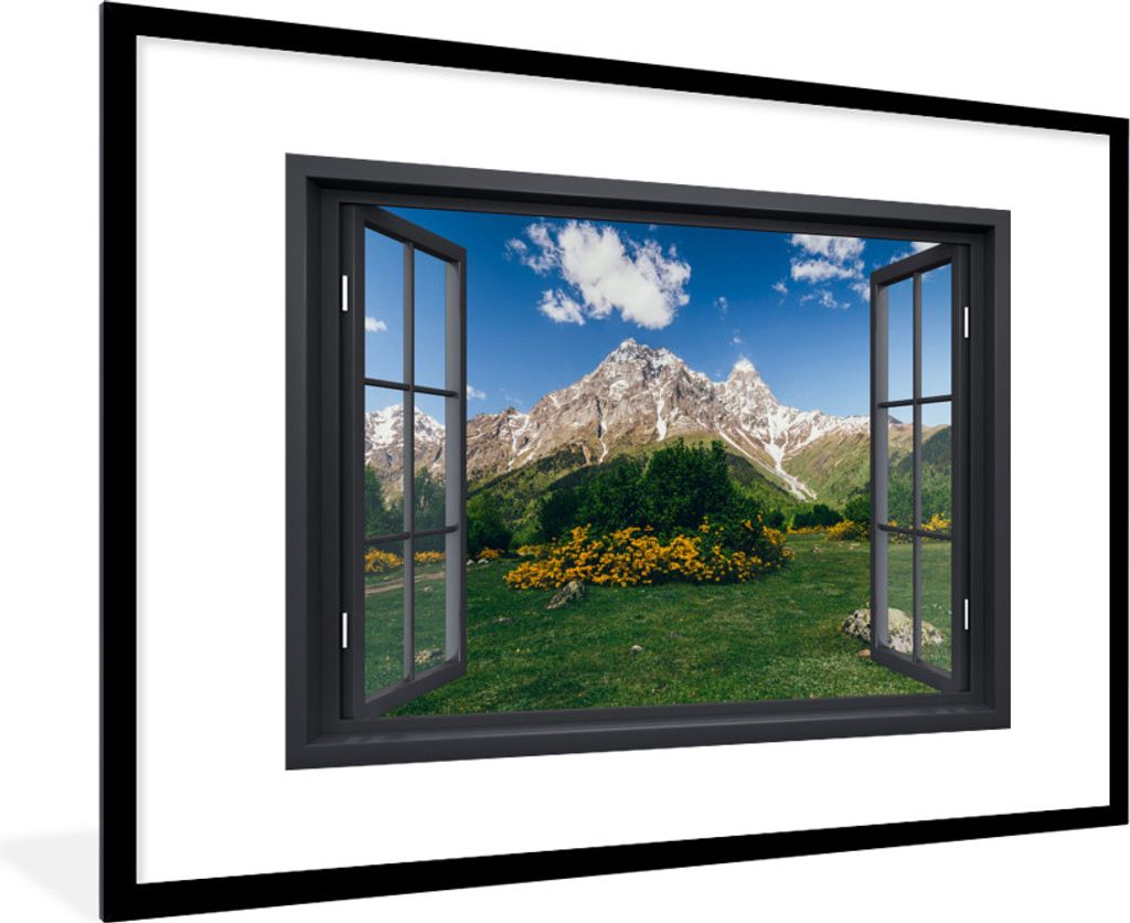 MuchoWow MuchoWow Gerahmtes Poster Aussicht - Natur - Berge 90x60 cm - Poster mit zchwarzem Bilderrahmen - Wanddekoration - Fotos