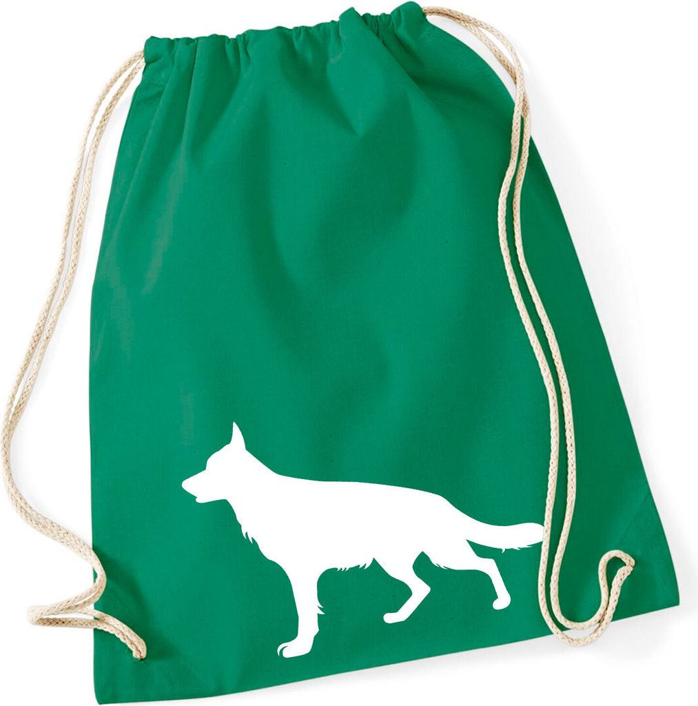 Huuraa Turnbeutel Deutscher Schäferhund Silhouette 12 Liter Kelly Green Baumwolle Rucksack Geschenkidee