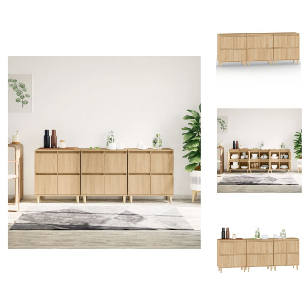 vidaXL Sideboards 3 Stk. Sonoma-Eiche 60x35x70 cm Holzwerkstoff - Sideboards