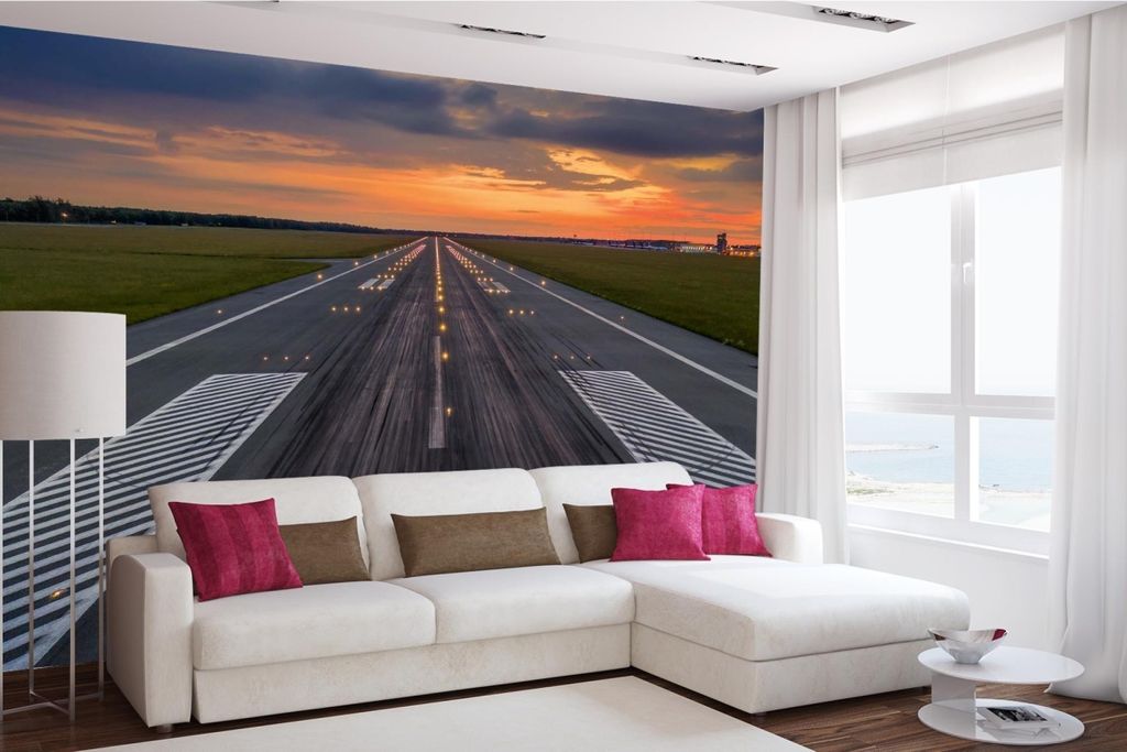 Vlies Fototapete FLUGHAFEN-ROLLBAHN 375 x 250 cm (inkl. Kleister) - Vlies Tapete, Wandtapete, Wandbilder - Tapete für Wohnzimmer Schlafzimmer, Bü...
