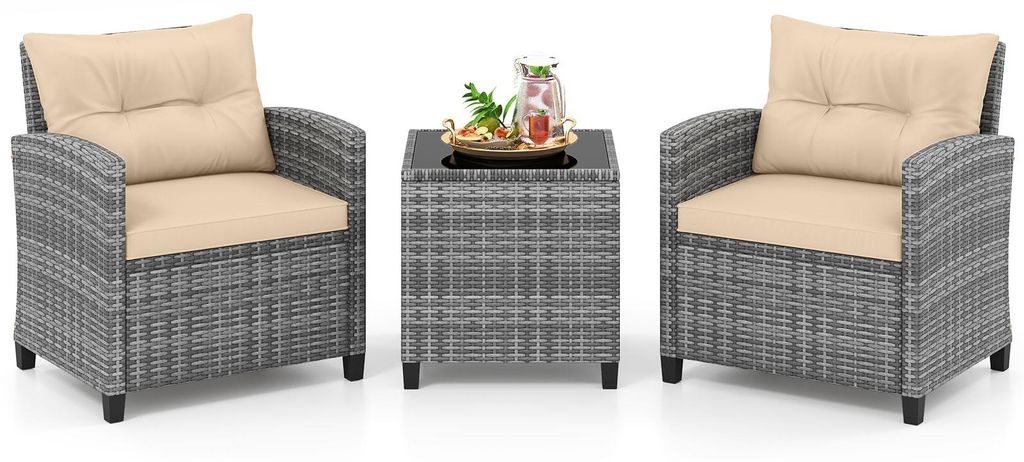 COSTWAY Gartenmöbel Set Polyrattan, 3-tlg. Balkonmöbel Produktbild 