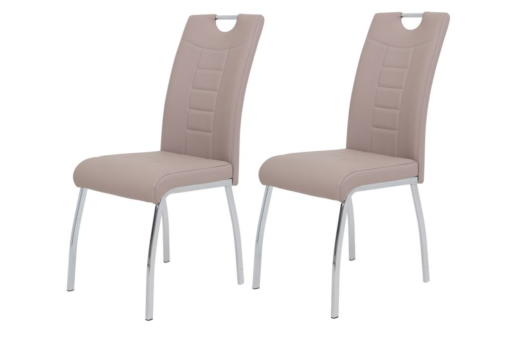 2er Set Stuhl Andrea - Kunstleder Cappuccino - Bügelgriff und Metallgestell verchromt