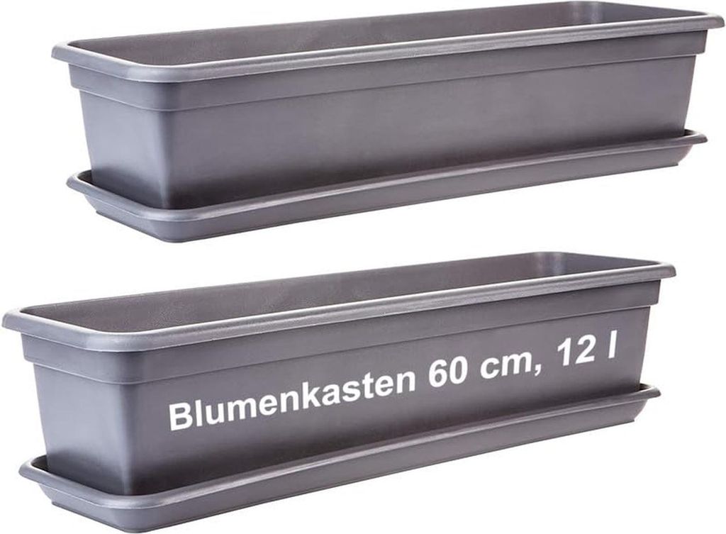 Balkonkasten 60cm anthrazit mit Untersetzer, 2er-Set, Produktbild 