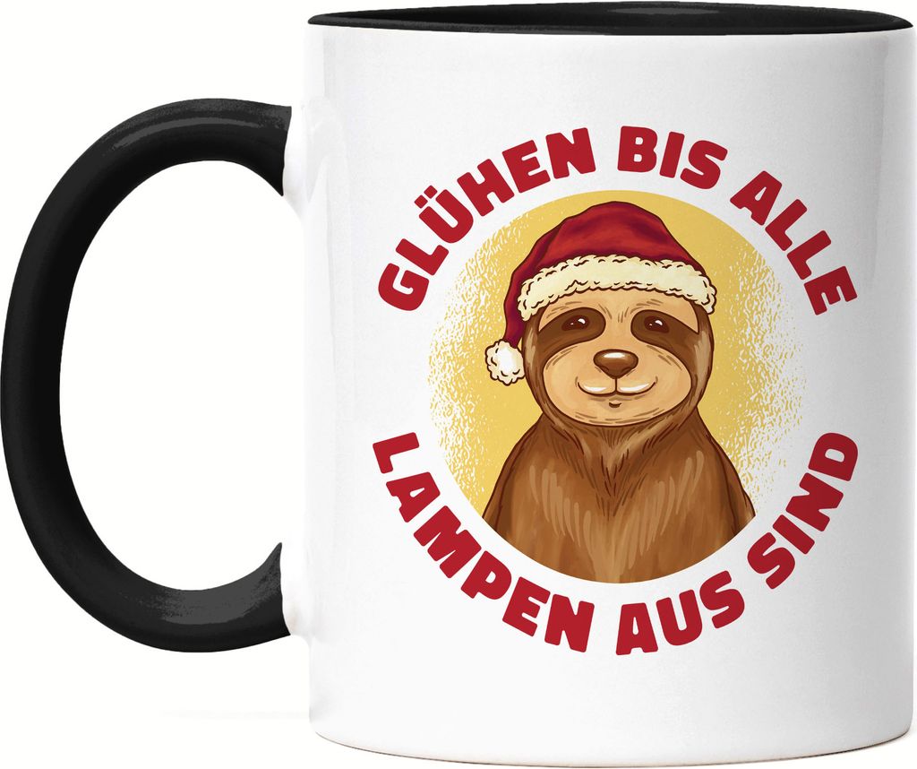 Glühen Bis Alle Lampen Aus Sind Tasse Schwarz Weihnachten Bär Weihnachtsmütze Frohe Weihnachten Frohes Fest
