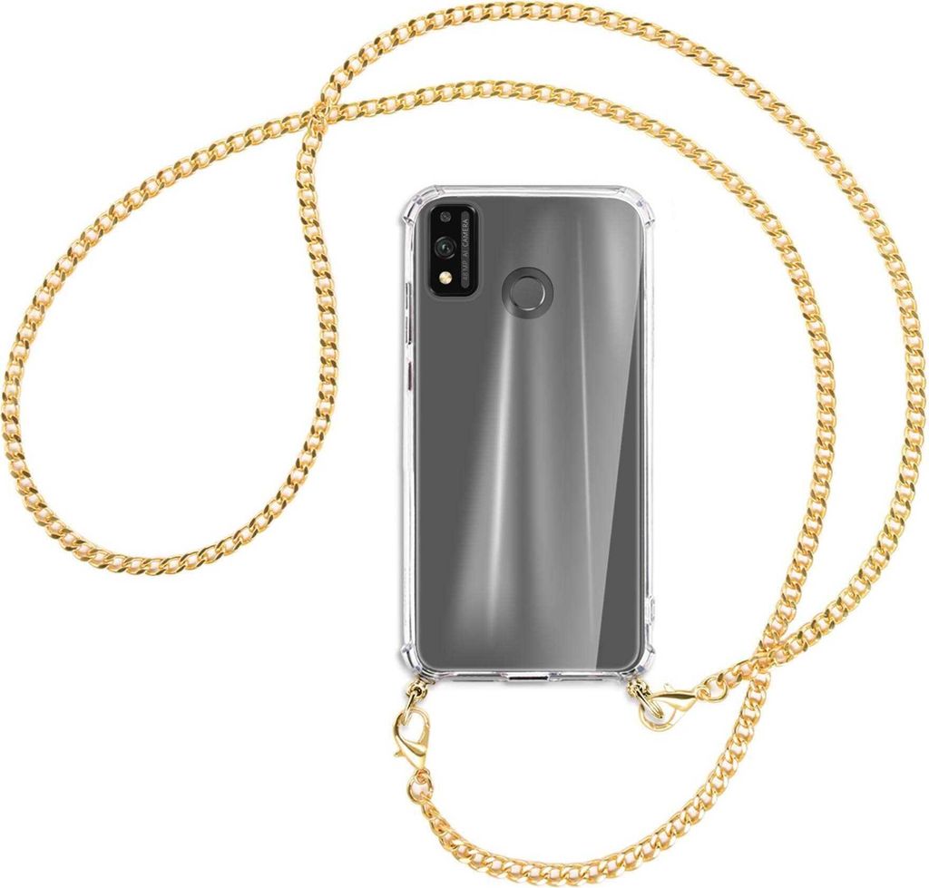 Handykette Backcover-Schutzhülle mit Band (Metall goldfarben) für Honor 9X Lite - goldfarbene Kette