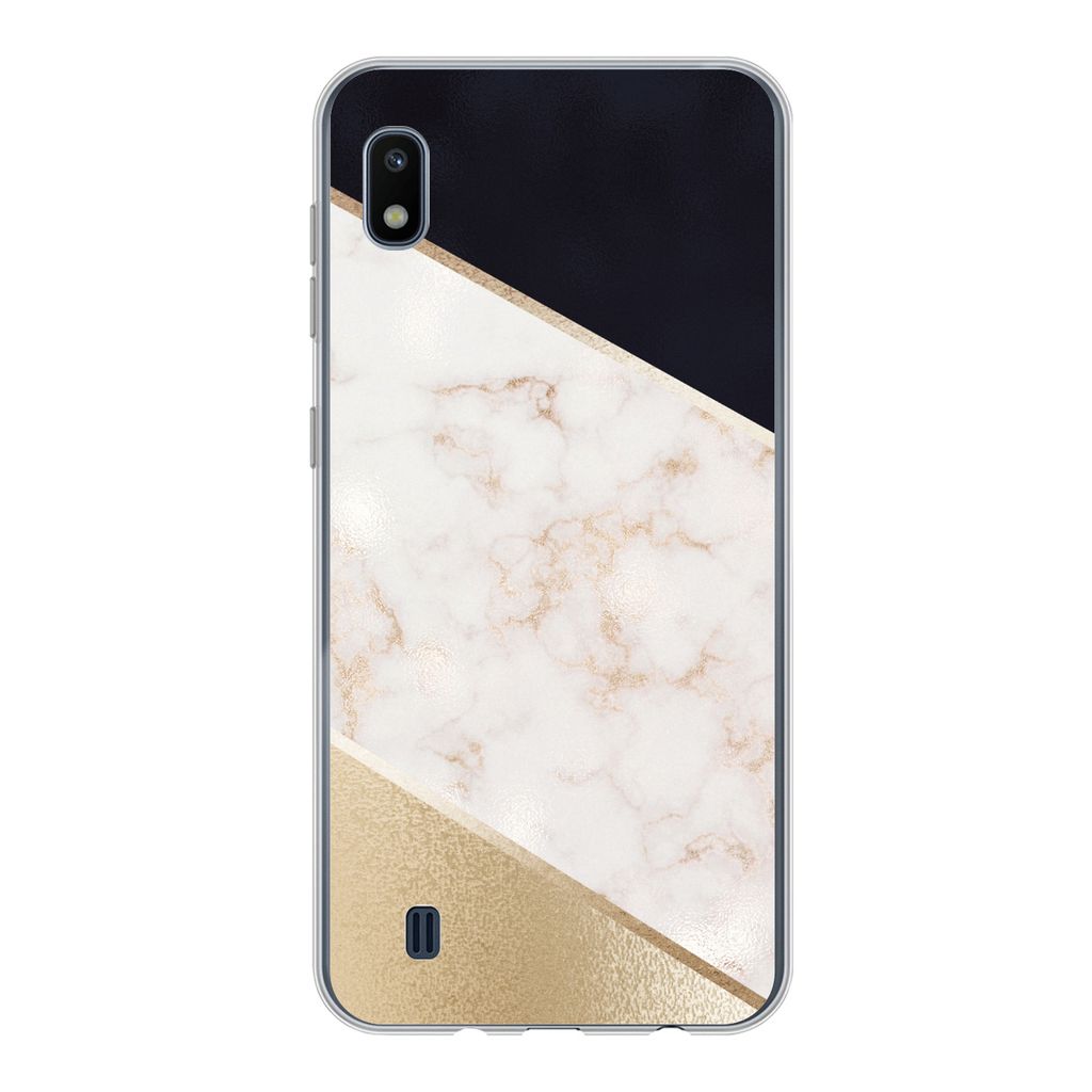 MuchoWow Handyhülle Schutzhülle Hülle für Samsung Galaxy A10 Marmor - Gold - Rosa Silikon Softcase Handy Hülle - Schutzhülle