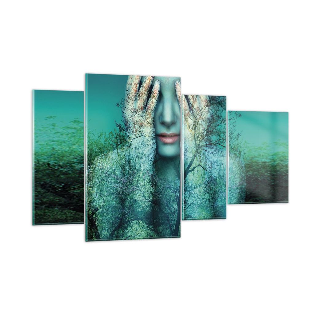 Bilder auf glas - 4 Teile - Frau Natur Grafik - 120x70cm - Glasbilder - Wandbilder - Bilder - zum Aufhängen bereit - Wanddekoration aus Glas - Gla...