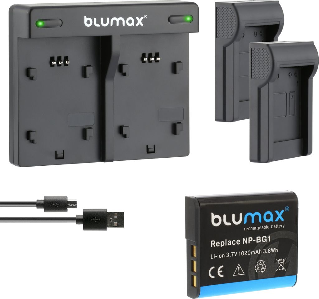 1x Akku + Lader für Sony NP-BG1 DSC-W210, DSC-W215, DSC-W220 NP-FG1 1020 mAh