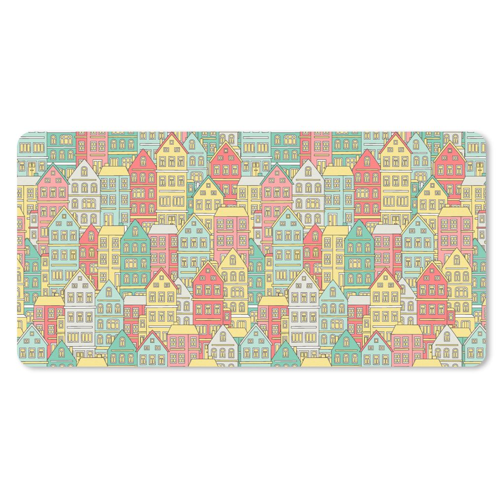 MuchoWow Schreibtischunterlage Haus - Muster - Pastell 80x40 cm - XXL Mauspad - Gaming Mauspad