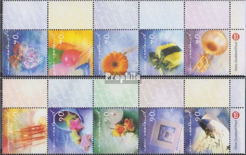 Briefmarken Neuseeland 2001 Mi 1914Zf-1923Zf Fünferstreifen (kompl.Ausg.) postfrisch Gruß