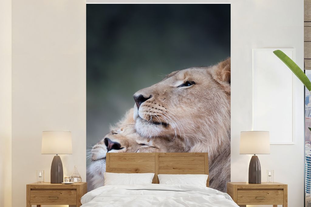 MuchoWow Fototapete für Wohnzimmer oder Schlafzimmer Wandtapete Vinyl Motivtapete Löwe - Wilde Tiere - Big Five - 160x240 cm - Vinyltapete