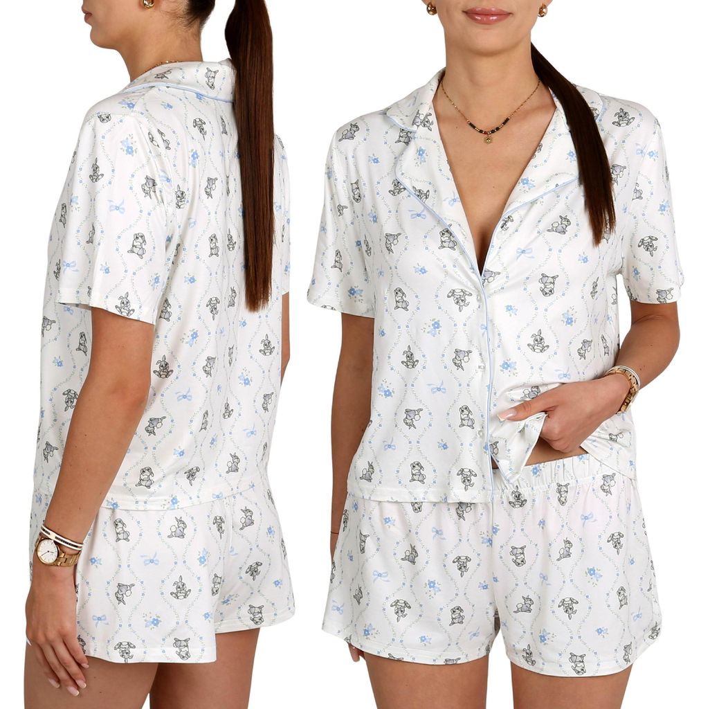 DISNEY Bambi & Klopfer Damen-Pyjama mit Knöpfen, zweiteiliger Sommerpyjama mit kurzen Ärmeln S