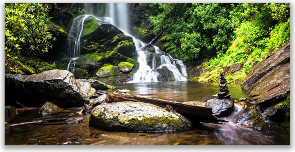 Glasbilder 120x60 Wandbild Druck auf Glas Wasserfall Steine Wald Natur