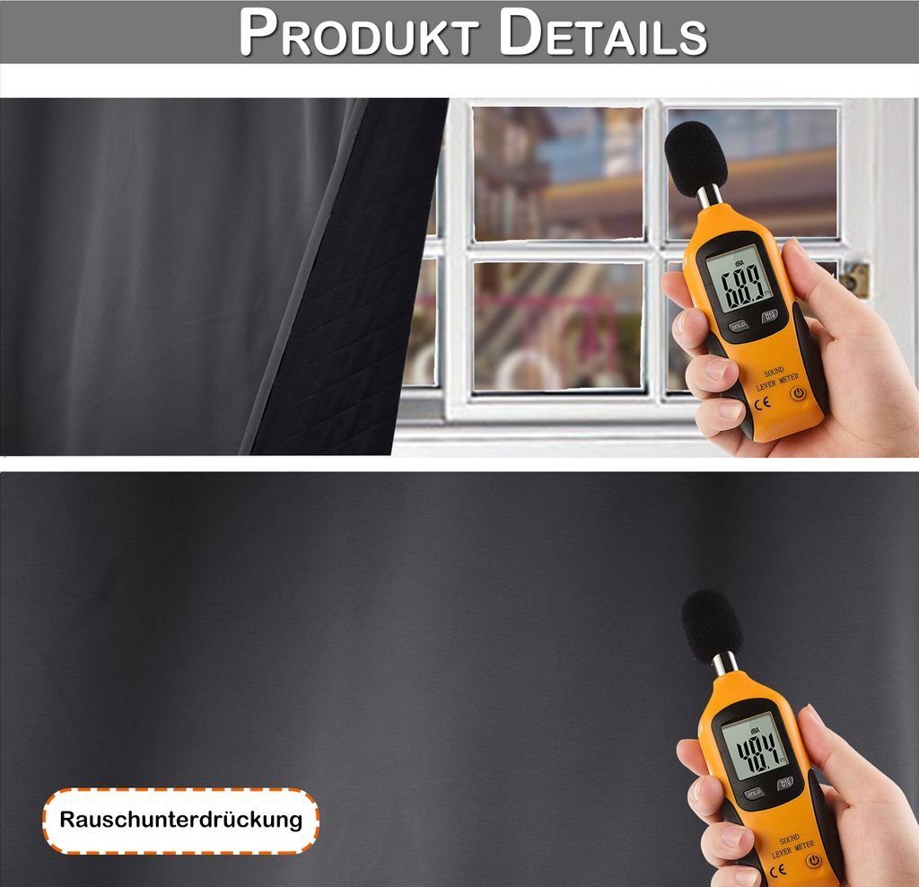 100% Verdunkelung Thermo Vorhänge Grau Blickdicht Produktbild 8