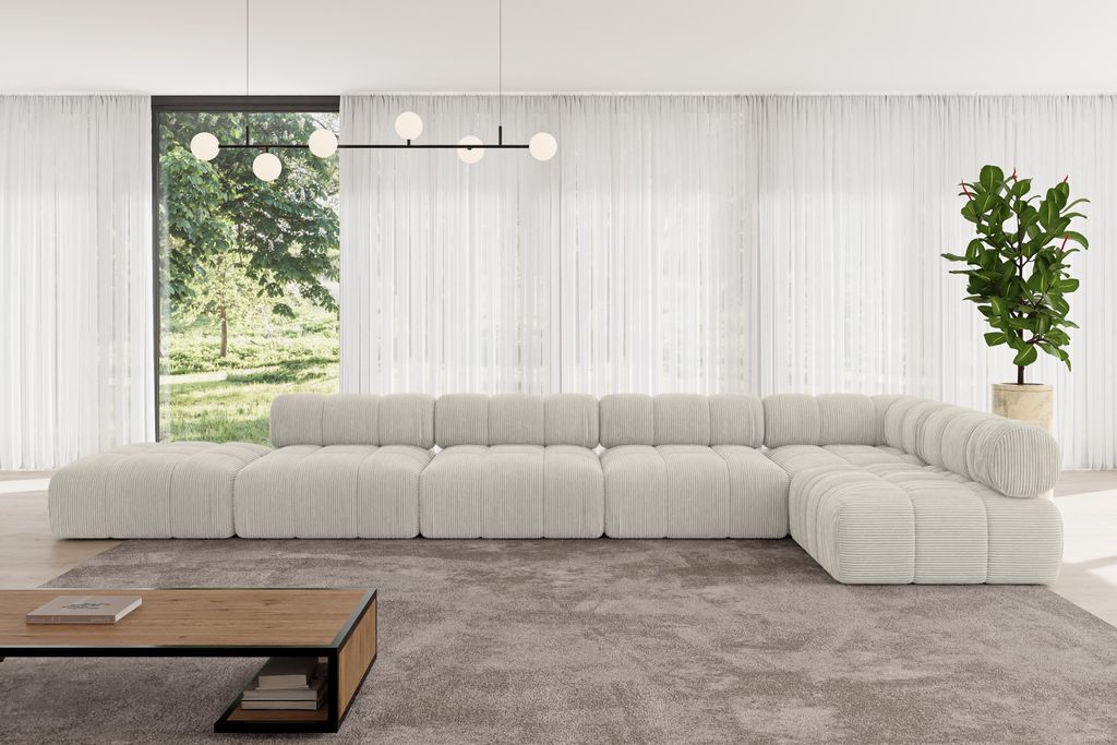 ALTDECOR Modulares Sofa Ecksofa in L-Form - Favio-L3 - 475x190x70 cm Cremeweiß universal, links/rechts Corner modular Sofa Eckcouch Couch Wohnland...
