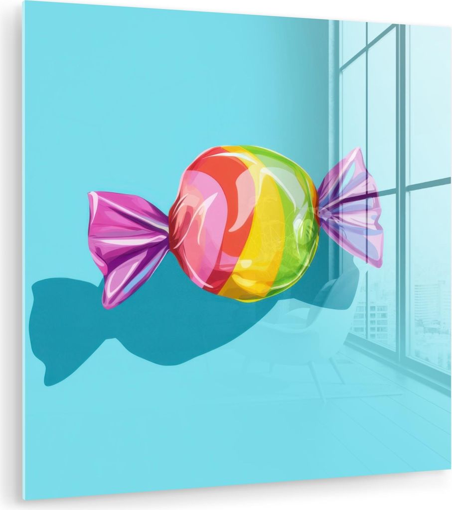 MuchoWow Glasbilder - Bilder auf Wandbild - Foto auf Glas Blau - Bonbon - Regenbogen 20x20 cm Wanddekoration aus Glas - Acrylglasbild - Acrylbilder...