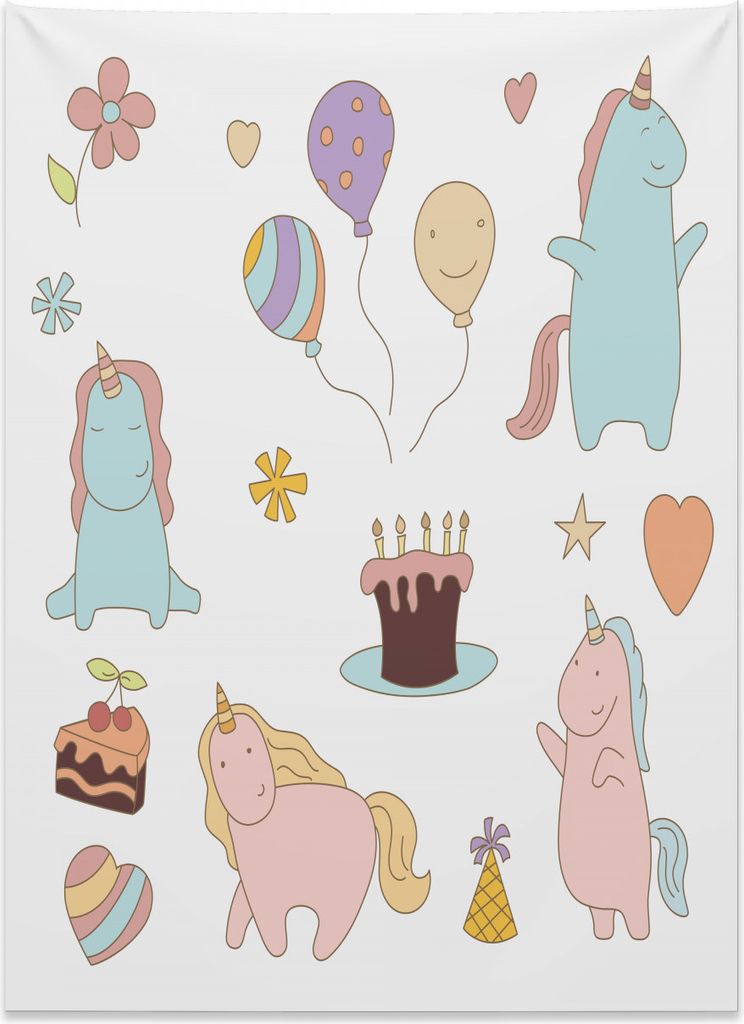 Abakuhaus Unicorn-Party Wandteppich, Geburtstags-Tiere aus Weiches Mikrofaser Stoff Kein Verblassen Klare Farben Waschbar, 110 x 150 cm, Mehrfarbig