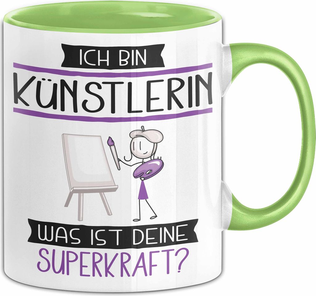 Künstlerin Geschenk Tasse Ich Bin Künstlerin Was Ist Deine Superkraft Geschenkidee Lustig Geburtstag Weihnachten (Grün)