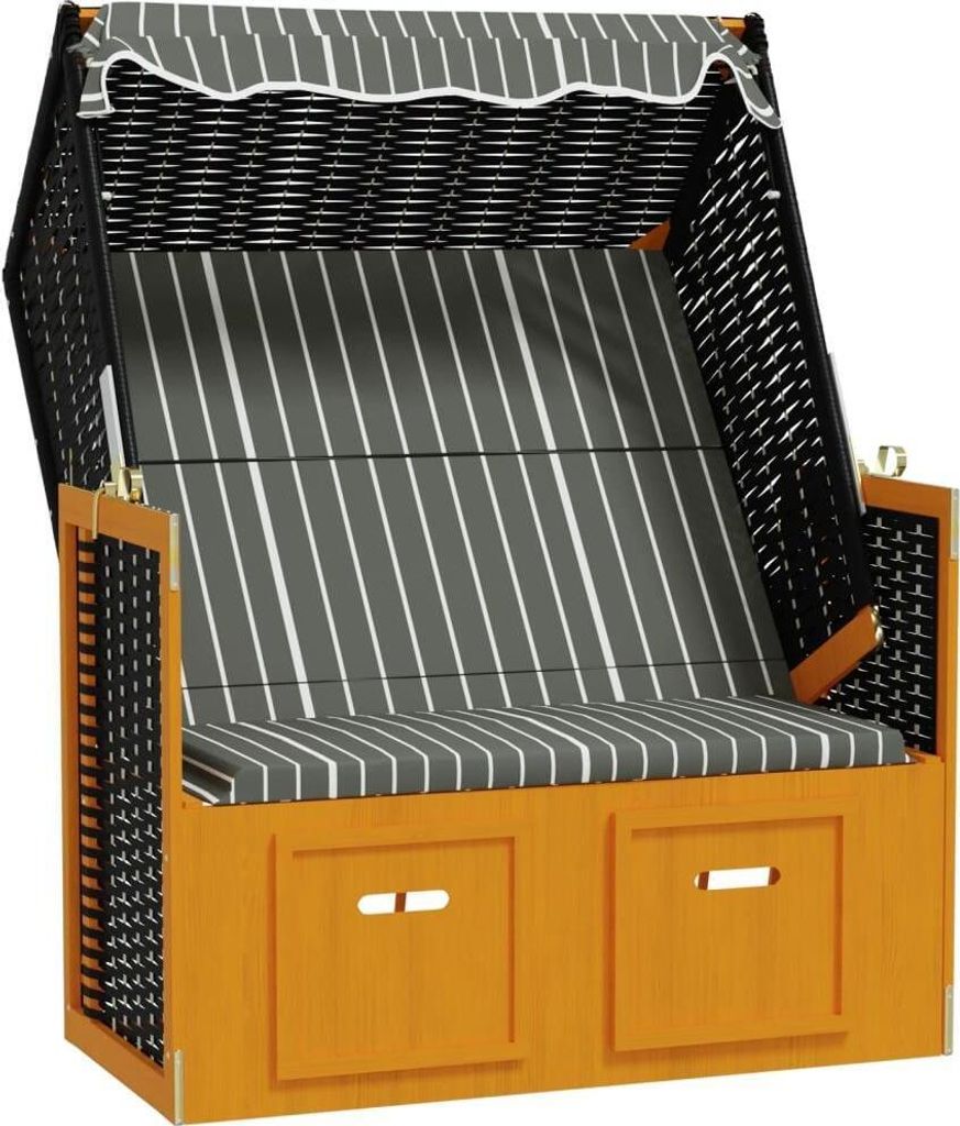 Fauteuil-cabine de plage avec toit Poly rotin & bois massif Image du produit 