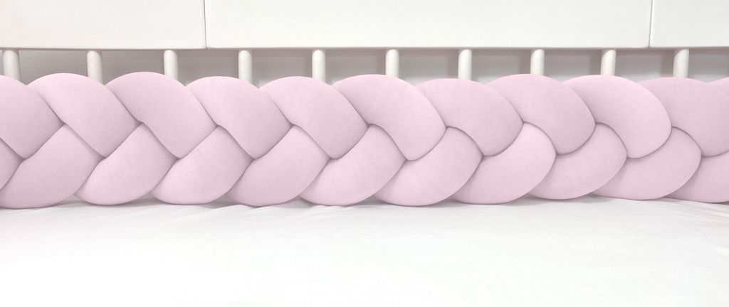 Bettschlange geflochten Velours 120 cm – Hellrosa | Bettumrandung Babybett Nestchen | Letino
