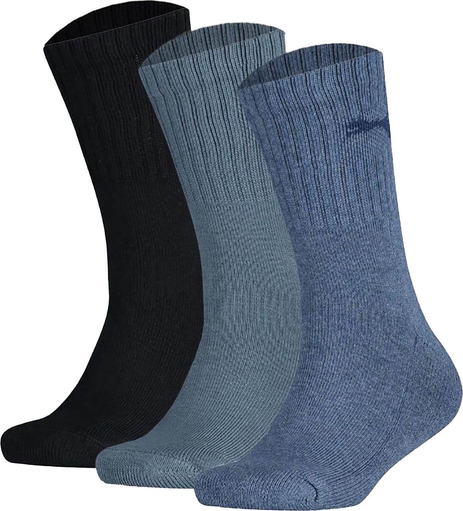 PUMA Kinder Socken, 3er Pack - Sport Junior, Frottee-Sohle, Rippbündchen, Logo Denim 35-38