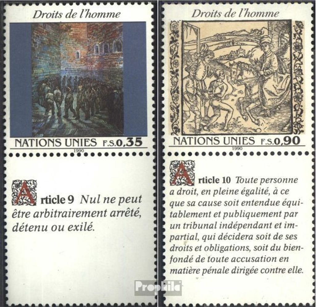 Briefmarken UNO - Genf 1990 Mi 192Zf-193Zf mit Zierfeld (kompl.Ausg.) gestempelt Menschenrechte