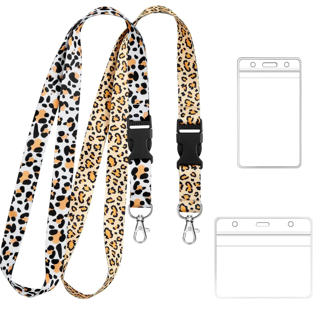 Porte-badge motif léopard avec tour de cou amovible pour bureau et voyage