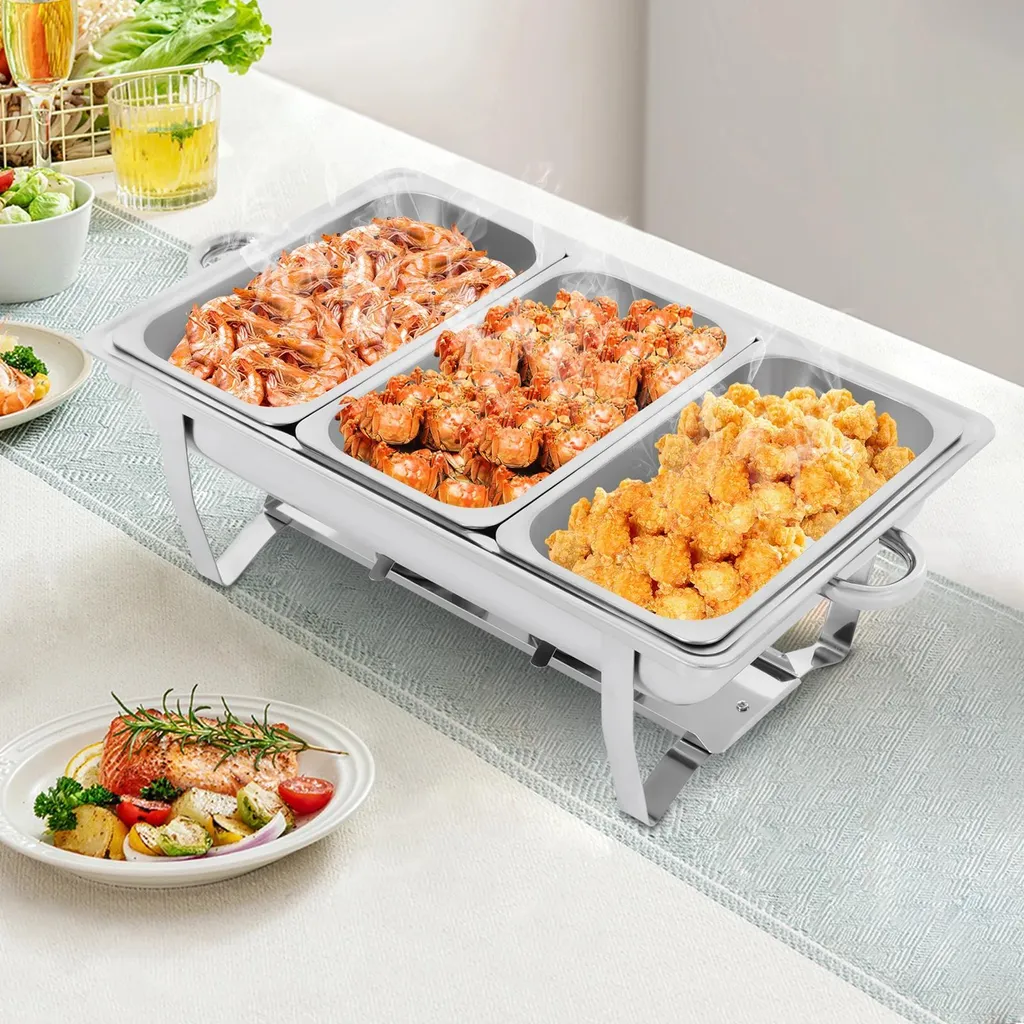 Réchauffeur de buffet rectangulaire en inox 410 avec 3 compartiments
