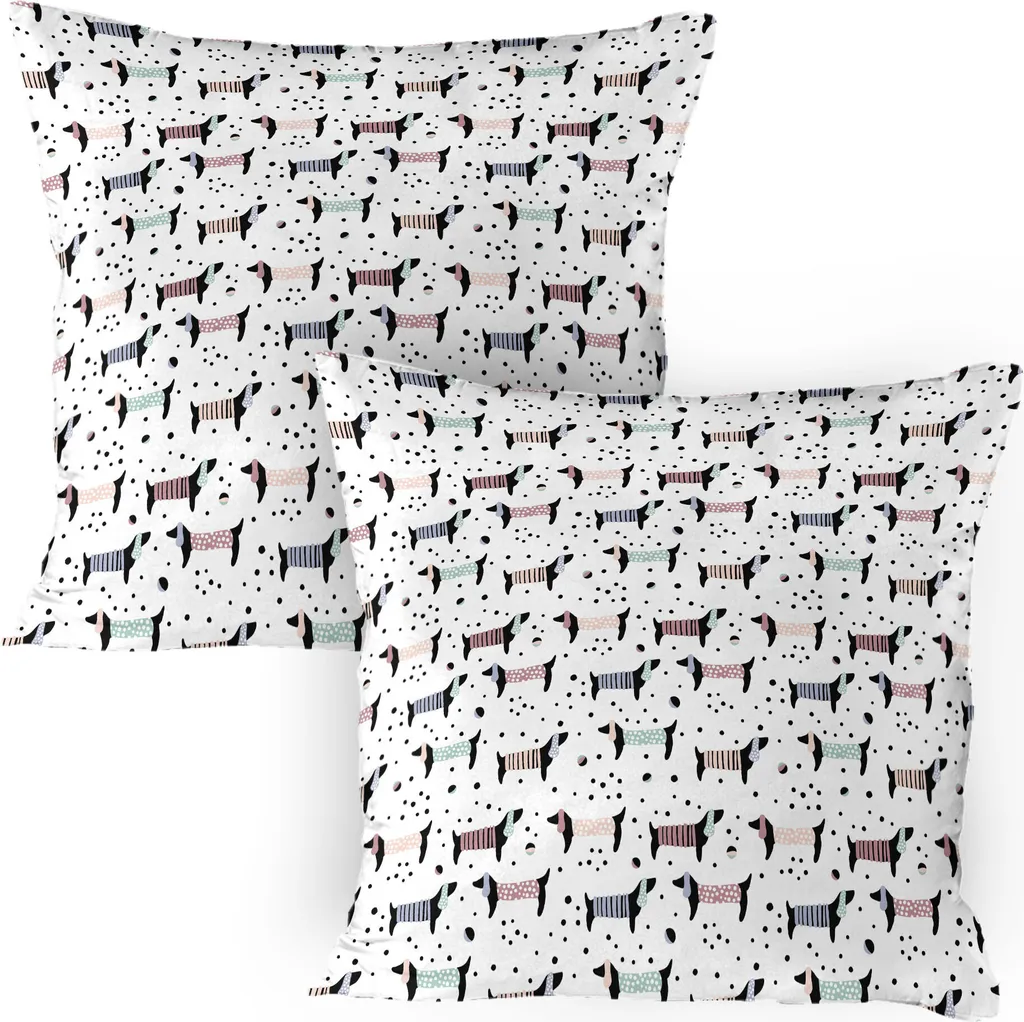 ABAKUHAUS Set 2 Federe 80x80 cm Bassotto Multicolore Cani