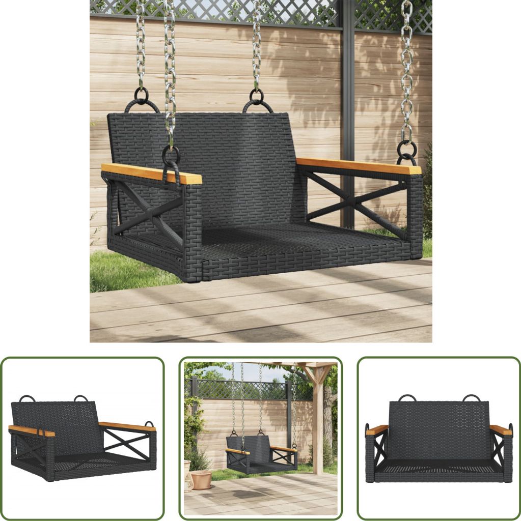 The Living Store Hängesessel Schwarz 63x62x40 cm Poly Rattan